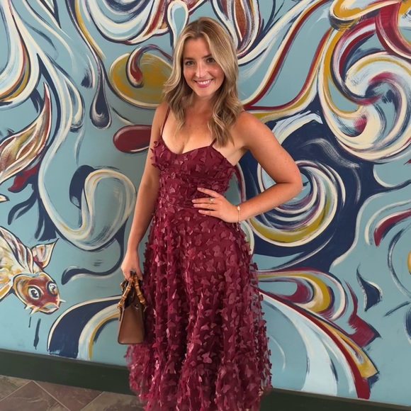 Lulus | Burgundy Butterfly Midi Party Dress - Picture 4 of 6
